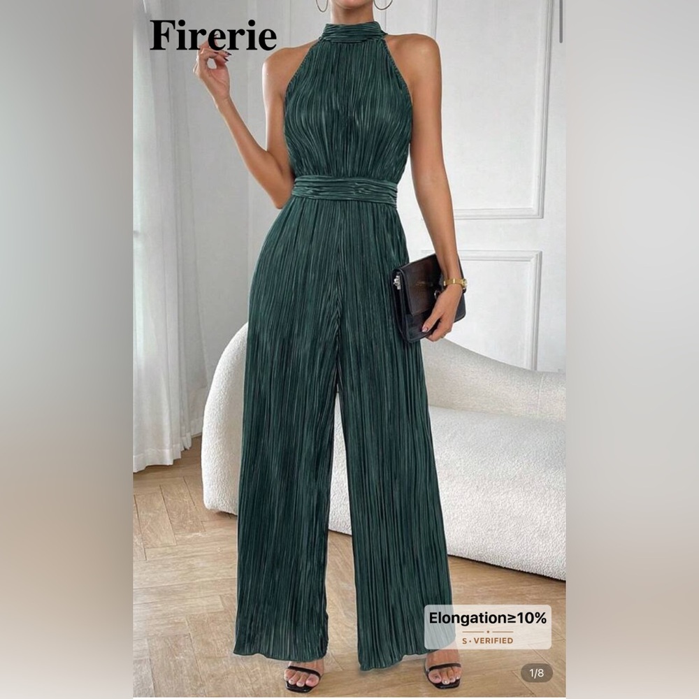 SHEIN Green Pleated Jumpsuit
